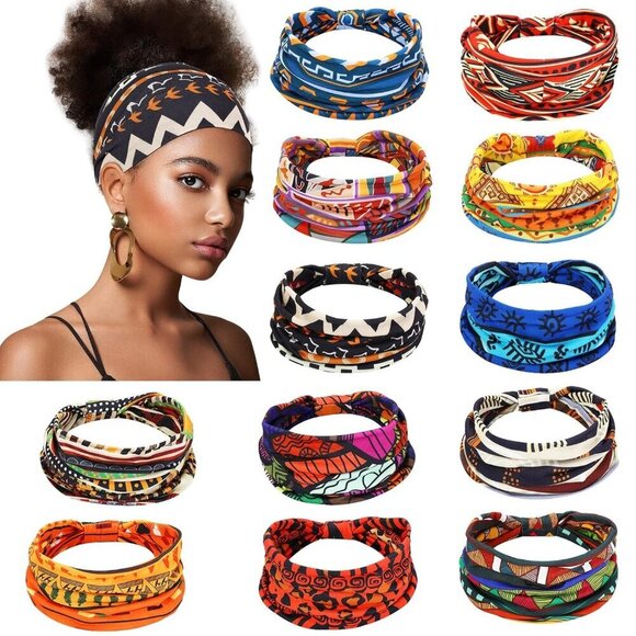 12 Pcs African Headbands for Women Chiffon Wide Yoga Hair Wraps Accessories main image 4